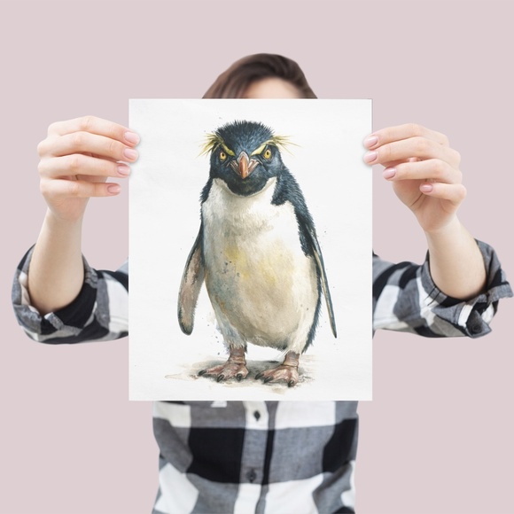 Watercolor Erect-Crested Penguin Wall Art Print Unframed - Antarctic Charm - Picture 4 of 7